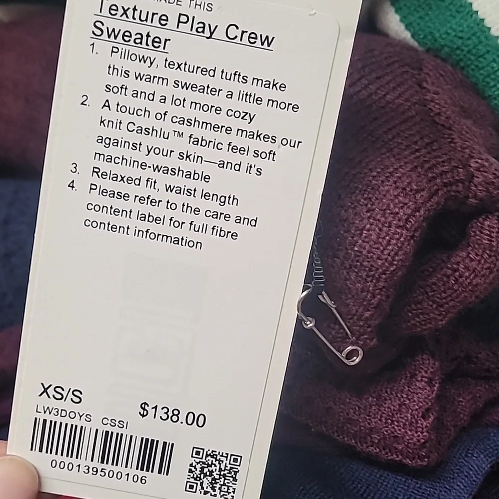 Lululemon Texture Play Crew Sweater Cassis Maroon Cashmere Size XS S NWT - Picture 11 of 11